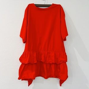 Zara Woman Oversized ruffled T-shirt dress - TOMATO RED
